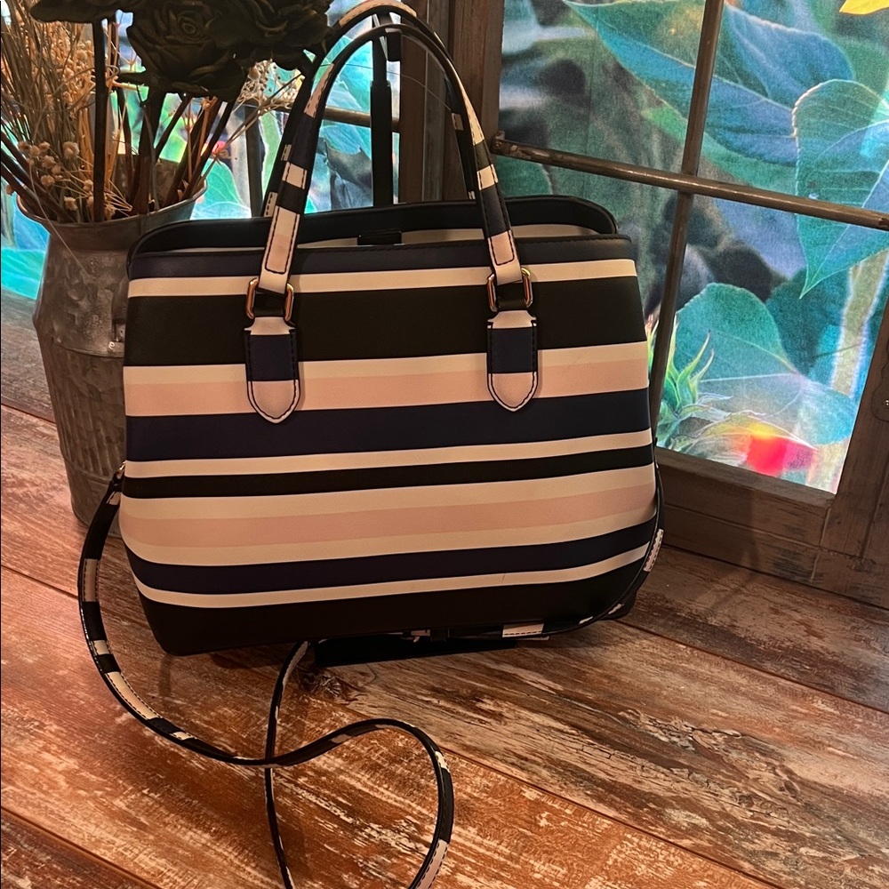 kate spade Navy, Black, White & Light Pink Striped Satchel - Picture 5 of 11